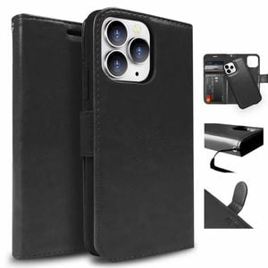 Tough On for Apple iPhone 13 Pro Case Magnetic Detachable Leather Black