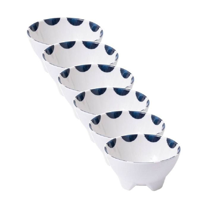6PK Prepara Taco Prep Bowl Coastal Stripe Kitchenware Melamine - White/Blue