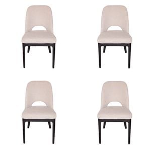 SK Designer Living | Pack of 4 | Maribel Upholstered Boucle Dining Chair | Black Legs - Beige Bouclé
