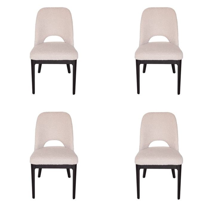 SK Designer Living | Pack of 4 | Maribel Upholstered Boucle Dining Chair | Black Legs - Beige Bouclé
