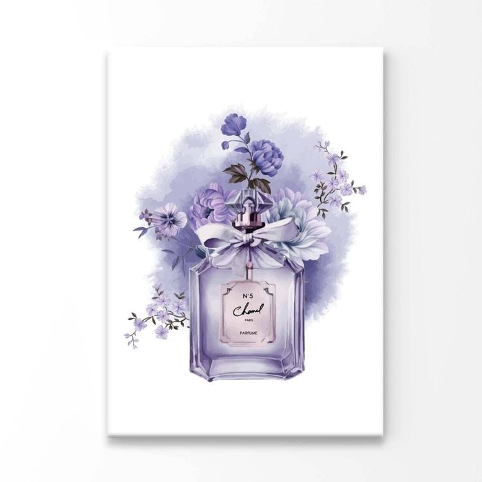 Purple Flowers and Fashion Bottle Print 100% Australian Made 90x120cm (Stretched Canvas)