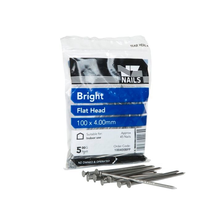 NZ Nails 100 x 4mm 500g Bright Steel Flat Head Nail