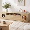 HOMFURN 185cm Cat-Friendly TV Cabinet, 2 Drawers & Open Shelves, Pine Wood Finish, Fits 70" TV, Soft Close