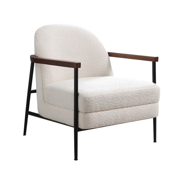 Arm Chair Polyester Fabric Upholstery Sofa Wooden Structure Solid Foam Black Metal Legs