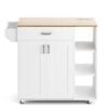 Ufurniture Rolling Kitchen Island Cart with Charging Station, Adjustable Shelves & Spice Rack, White