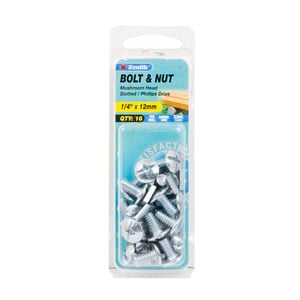 Zenith 1/4" x 12mm Zinc Plated Mushroom Head Bolt And Nut - 16 Pack