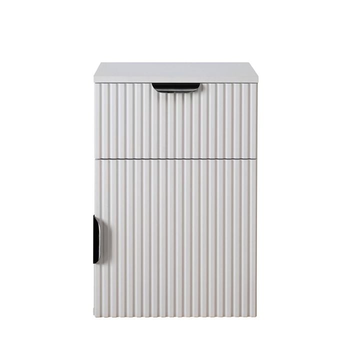 European Cabinetry Fluted Pull Black Porto Bedside Table White