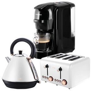 Pronti 3-in-1 White Breakfast Set Kettle, 4-Slice Toaster & Pronti HomeMaid Coffee Machine Combo