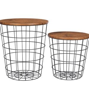 Yes4homes Vintage Round Coffee Tables Set Of 2 Brown And Black