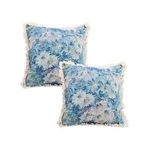 SOGA 2 Pack Oil Painting Floral Needlepoint Pillow 45cm