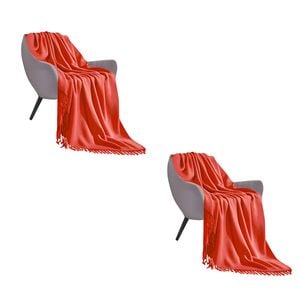SOGA 2X Orange Acrylic Knitted Throw Blankets