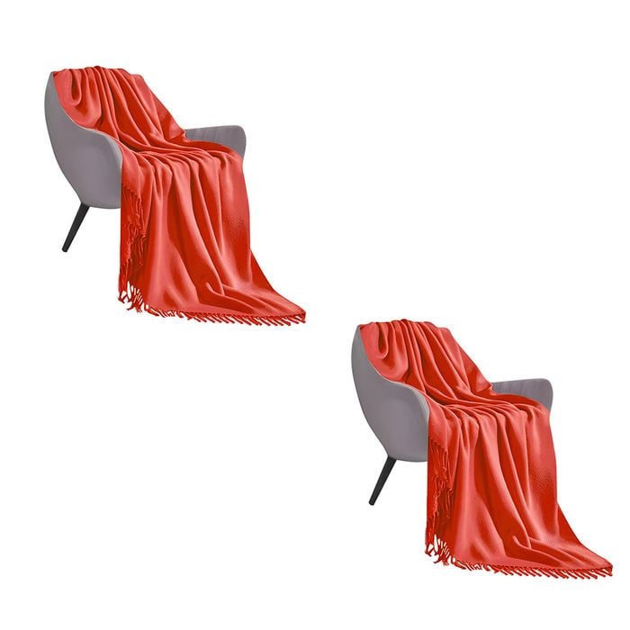 SOGA 2X Orange Acrylic Knitted Throw Blankets