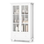 Costway Bookcase Storage Display Cabinet w/Tempered Glass Doors