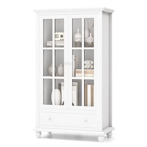Costway Bookcase Storage Display Cabinet W/tempered Glass Doors