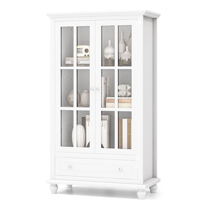 Costway Bookcase Storage Display Cabinet W/tempered Glass Doors