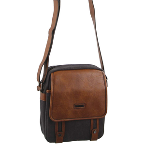 Pierre Cardin Unisex Canvas Cross Body Messenger  Satchel Sling Pack Black/Cognac