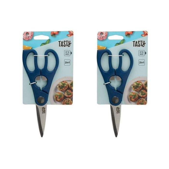 2x Tasty 2-in-1 Kitchen Scissors/shears W/ Built-in Bottle Opener 25cm Blue/slv