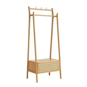 MIUZ Solid Wood Coat Rack Stand Clothes Hanging Rail Shelf Closet Shoe Storage