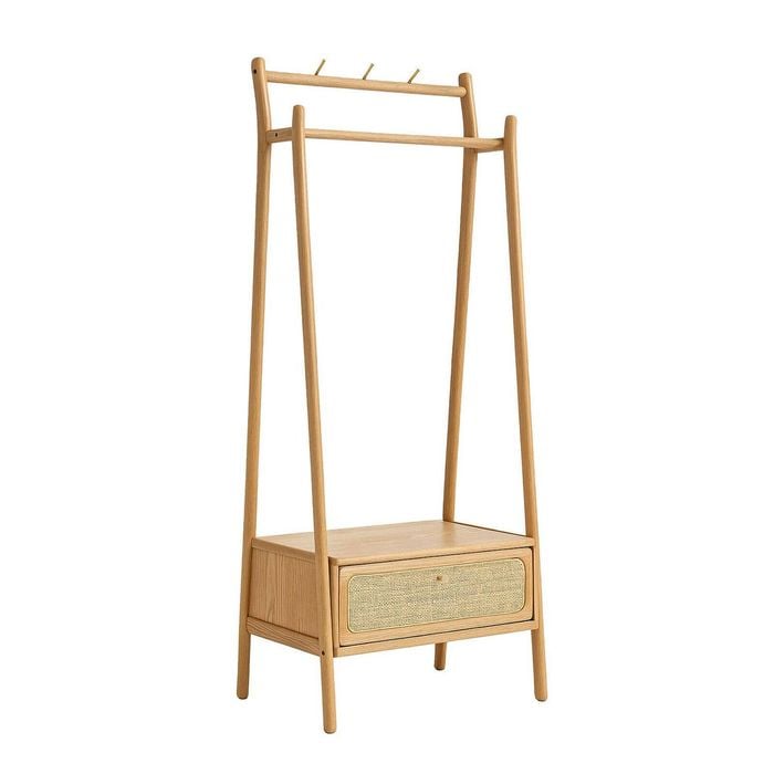 MIUZ Solid Wood Coat Rack Stand Clothes Hanging Rail Shelf Closet Shoe Storage