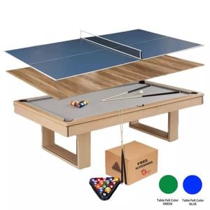 Topone Ludo 3-in-1 Pool Table | Billiard, Table Tennis & Dining Combo 7ft/8ft - Grey, 8ft Table