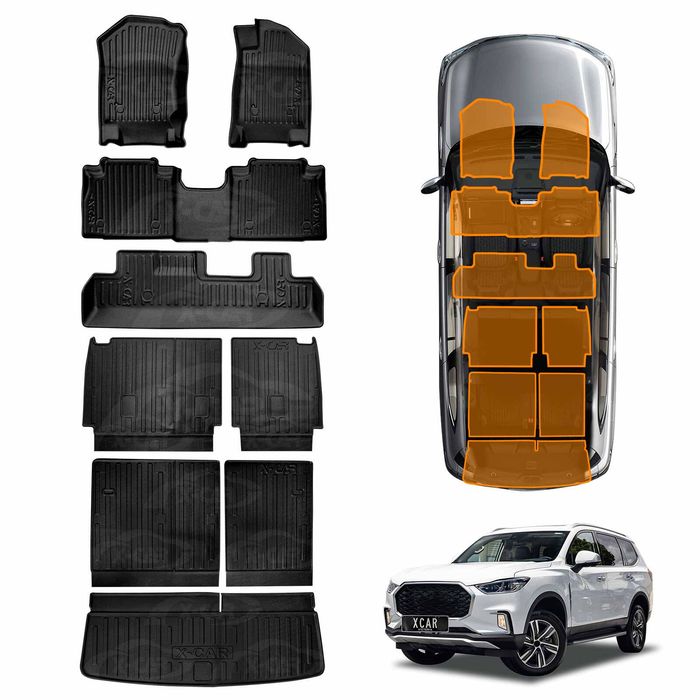 3d Floor Mats Boot Liners Set For Ldv D90 2017-2024 All Weather Heavy Duty Kick Back Seat Protector Cover 3 Pcs Trunk Cargo