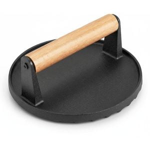 Cast Iron Grill Press Weight with Wooden Handle for Meat and Burgers