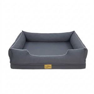 P&P Gray Beige Orthopedic Bolster Dog Bed with Washable Cover and Non Slip Paw Print Base XL