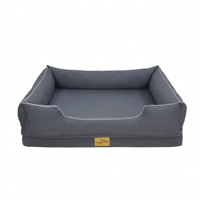 P&P Gray Beige Orthopedic Bolster Dog Bed with Washable Cover and Non Slip Paw Print Base XL
