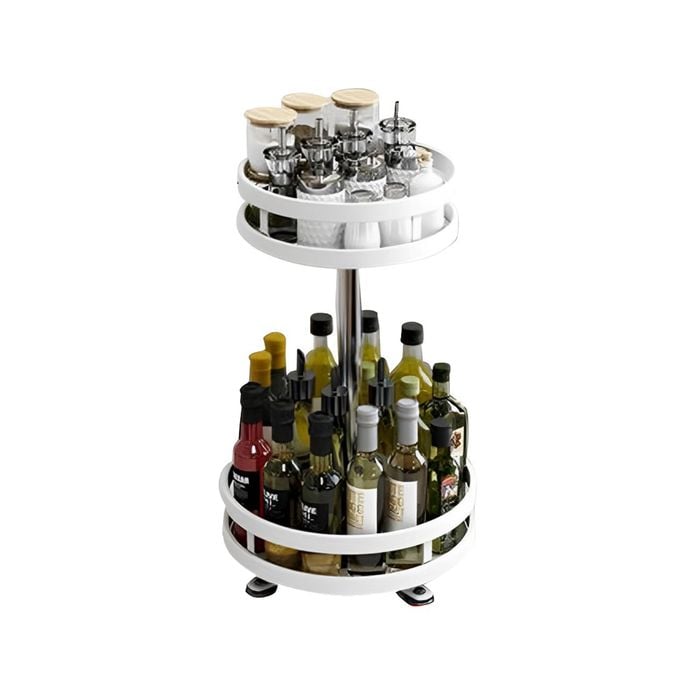 SOGA 2 Tier White Steel Round Rotating Kitchen Countertop Organiser Shelf
