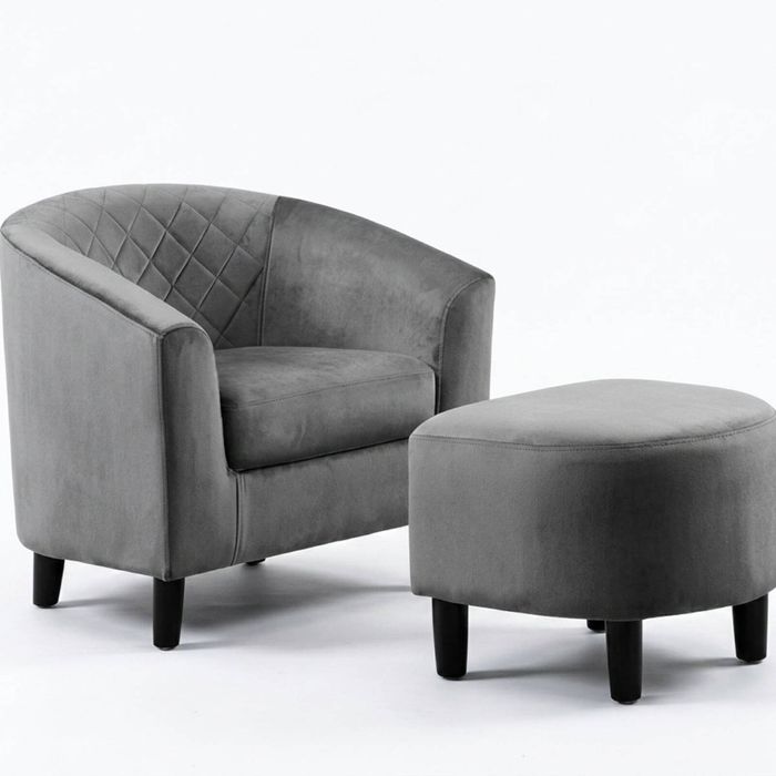 Cambia Tub Chair with Ottoman Velvet - Dark Grey
