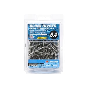 Zenith Blind Rivet Open 304SS 3/16"D x 1/4"G 100pk