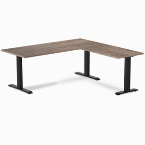 Desky Fixed Height Natural Walnut Melamine L-shape Office Desk 1800x1750mm Matte Black Frame