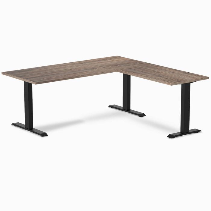 Desky Fixed Height Natural Walnut Melamine L-shape Office Desk 1800x1750mm Matte Black Frame