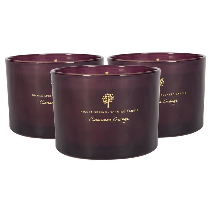 3x Soy Wax Scented Candles - 350g - Cinnamon & Orange - Double Wick Jarred Warm Spiced Scent Long Burn Fragrance