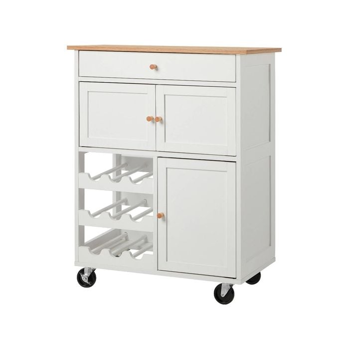 Oikiture Kitchen Island Trolley Rolling Serving Cart Storage Drawer with Wine Rack