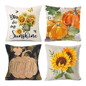 Catzon 4 Pcs Autumn Throw Pillow Covers Linen Thanksgiving Day Decor-Set 9