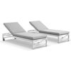 Kansas Outdoor Aluminium Sun Lounge Set on Wheels White With Hugo Side Table & Textured Olefin Grey Cushions