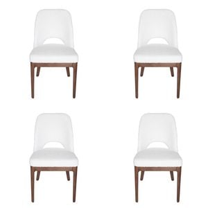 SK Designer Living | Pack of 4 | Maribel Upholstered Boucle Dining Chair | Walnut Legs - White Bouclé