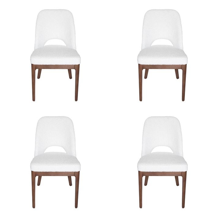 SK Designer Living | Pack of 4 | Maribel Upholstered Boucle Dining Chair | Walnut Legs - White Bouclé