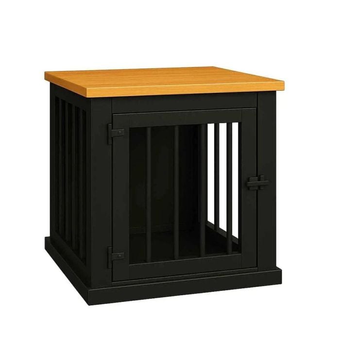Paws and Willow Bedside Table Night Sky with Espresso Top  Wooden Dog Crate Hinged Door with Bars