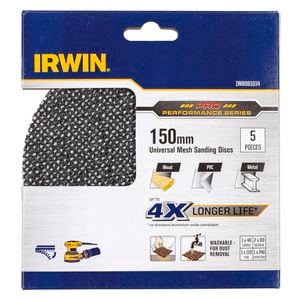 Irwin 150mm Mixed 40 80 120 240 Grit Orbital Sanding Disc - 5 Pack