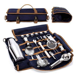 Catzon Portable Bartender Travel Bag Bar Kit Pouch For Carrying Bar Tools-blue