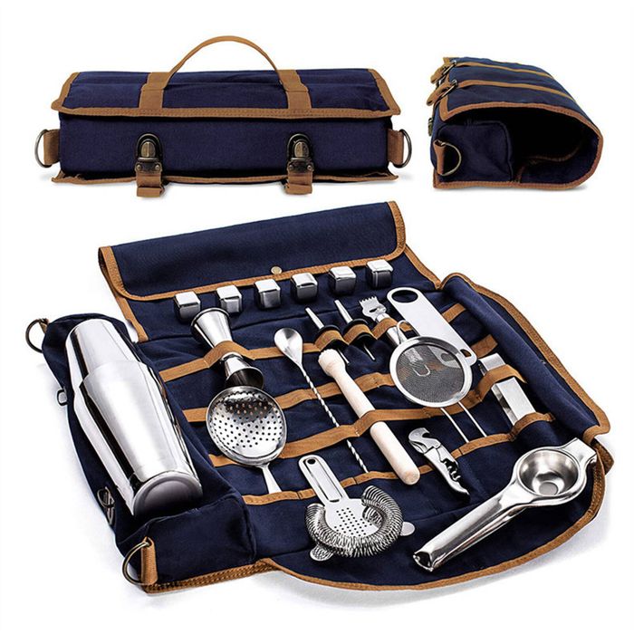 Catzon Portable Bartender Travel Bag Bar Kit Pouch For Carrying Bar Tools-blue