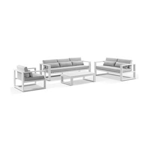 Santorini 3+2+1 Outdoor Lounge Setting White With Coffee Table & Olefin Light Grey Cushions