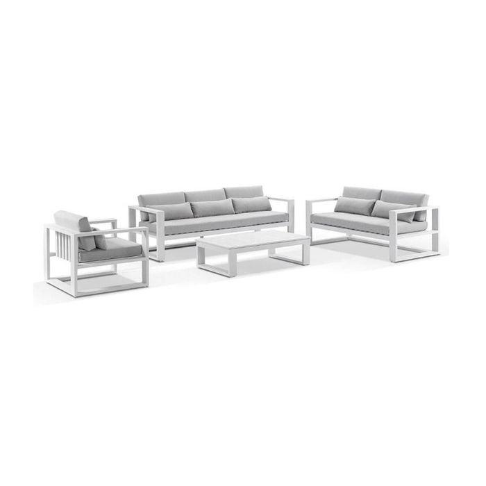 Santorini 3+2+1 Outdoor Lounge Setting White With Coffee Table & Olefin Light Grey Cushions