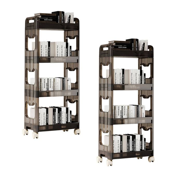 SOGA 2X 38x24cm Black 3-Tier Bookshelf Storage  Organizer Trolley Rack