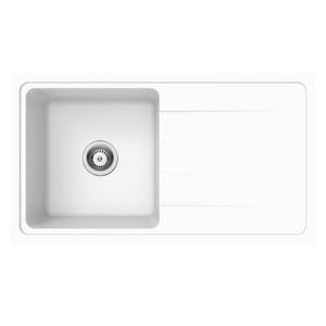 Amelie Deauville 864mm Quartz Sink W Drainer White