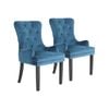 La Bella 2 Set Navy Blue French Provincial Dining Chair Ring Studded Lisse Velvet Rubberwood