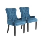 La Bella 2 Set Navy Blue French Provincial Dining Chair Ring Studded Lisse Velvet Rubberwood