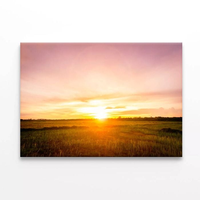 Empty Grassland and Sunset  Print 100% Australian Made 75 x 50cm  (Stretched)
